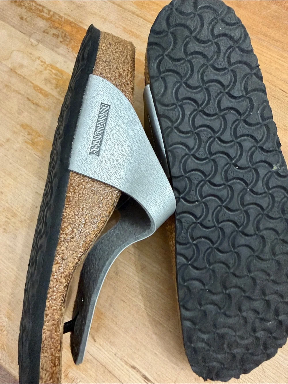 Silver Leather T-Strap birkenstock Sandals